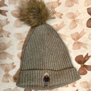 RARE Grey Polo Ralph Lauren Beanie with Pom Pom